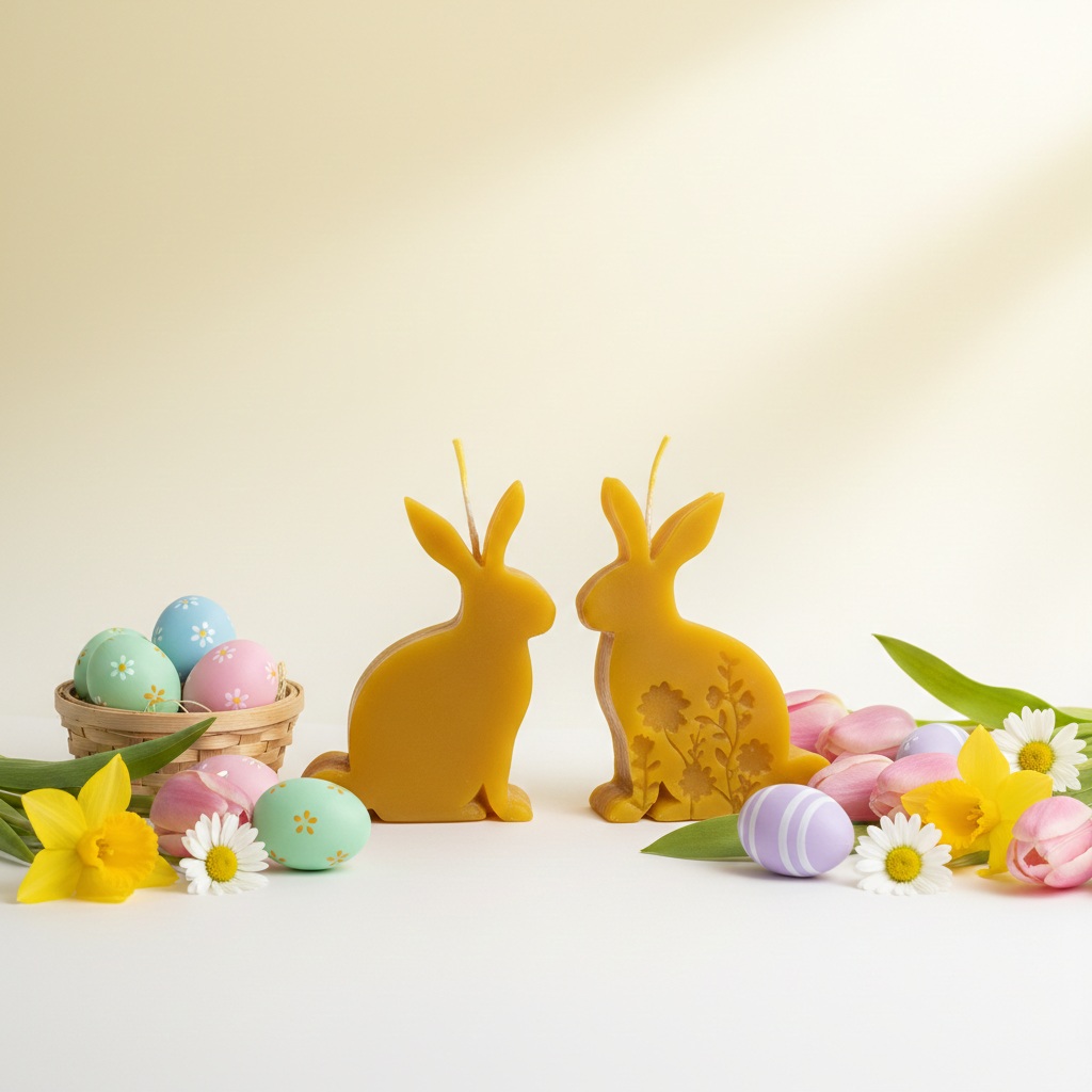 Svíčka z včelího vosku - Zajíček s motivy květin