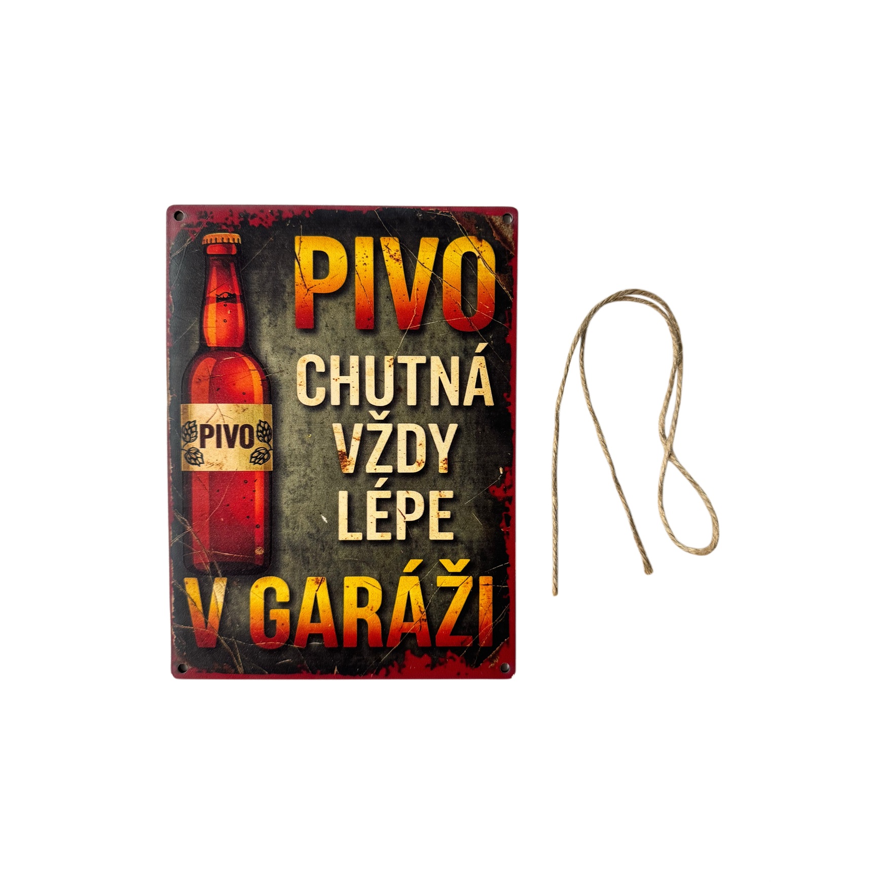 Dřevěná dekorativní cedulka - Pivo v garáži, 15x20cm
