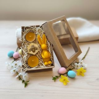 Velikonoční dárkový set z včelího vosku - Zajíček s vejcem, Čajová svíčka, Vonný vosk 