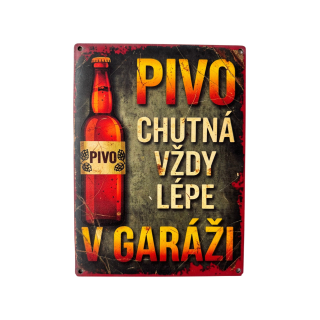 Dřevěná dekorativní cedulka - Pivo v garáži, 15x20cm